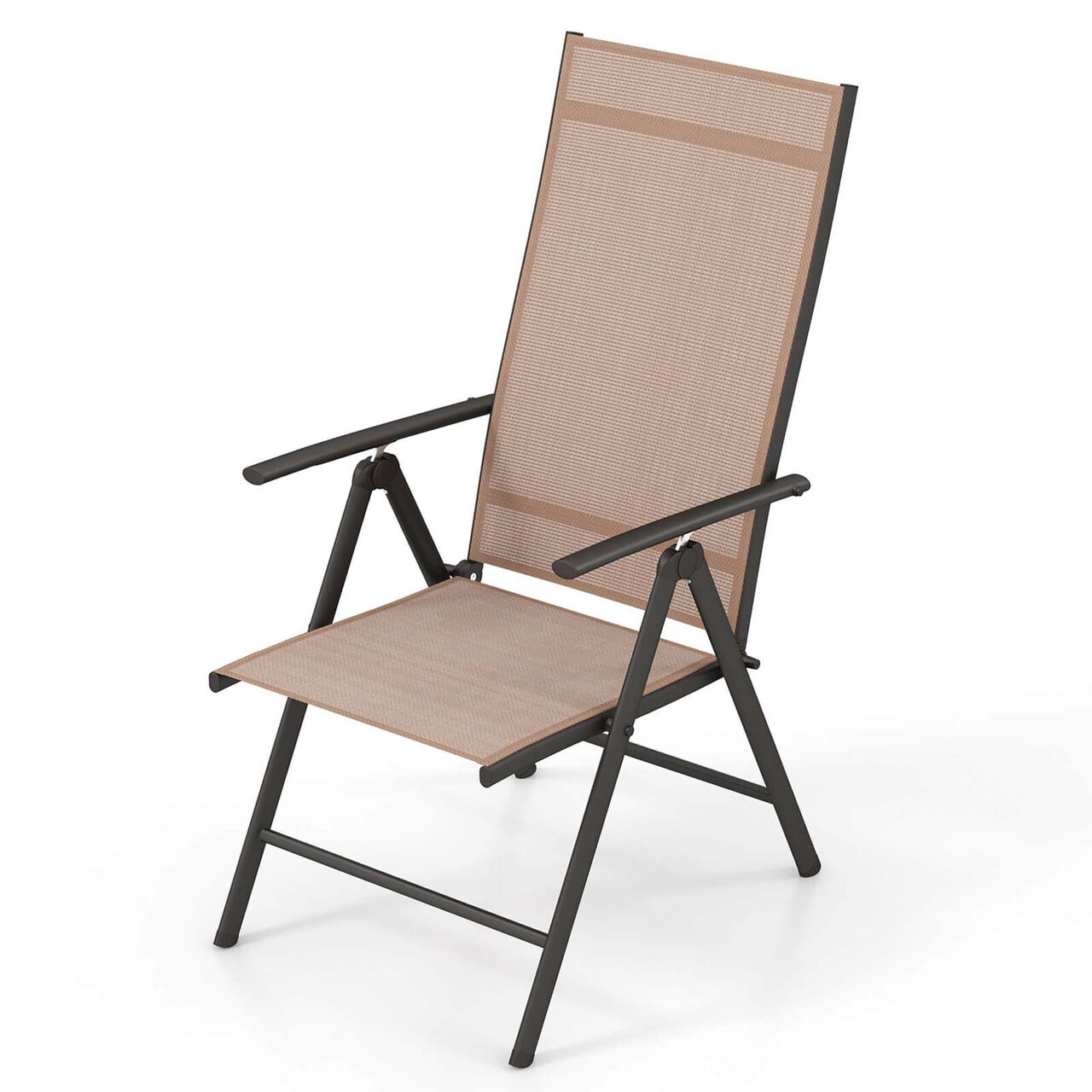 Costway 1 PCS Patio Folding Dining Chair with 7-Level Adjustable High Backrest for Garden Brown/Black